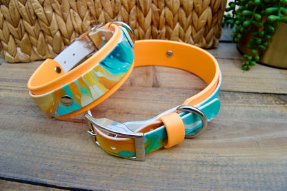 Tangerine Swirl: Printed Double Layer Biothane Dog Collar