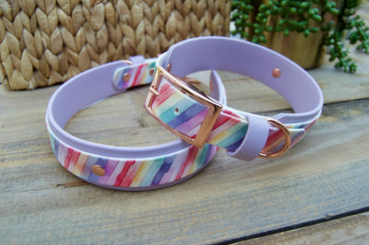 Closeout: Pastel Stripes Printed Double Layer Biothane Dog Collar