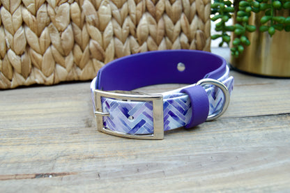 Closeout: Purple Herringbone Printed Double Layer Biothane Dog Collar