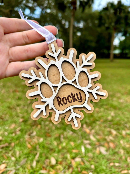 Snowflake Custom Dog Name Christmas Ornament