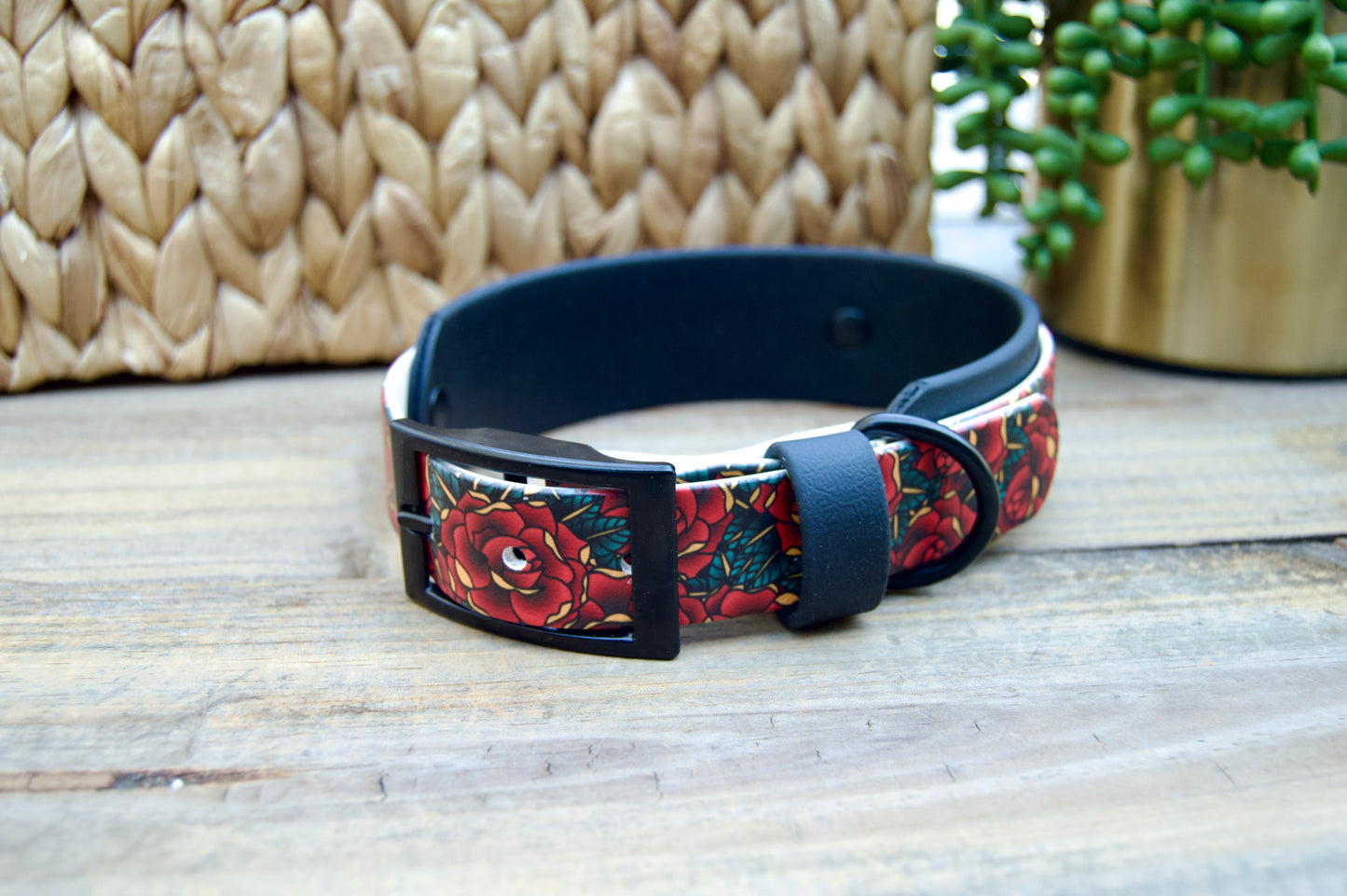 Roses: Printed Double Layer Biothane Dog Collar