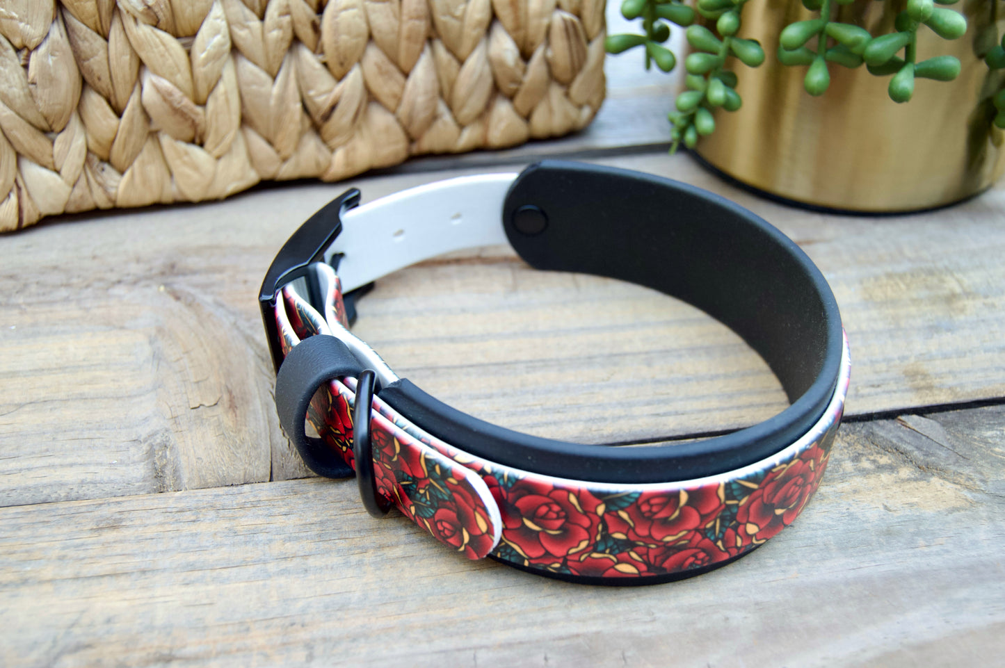 Roses: Printed Double Layer Biothane Dog Collar