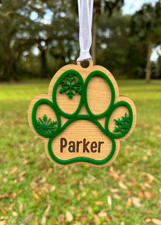 Pawprint Snowflake Custom Pet Name Christmas Ornament