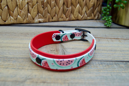 Watermelon: Mini Printed Double Layer Biothane Dog Collar
