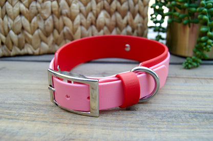 Red and Pastel Pink Valentine's Double Layer Biothane Dog Collar