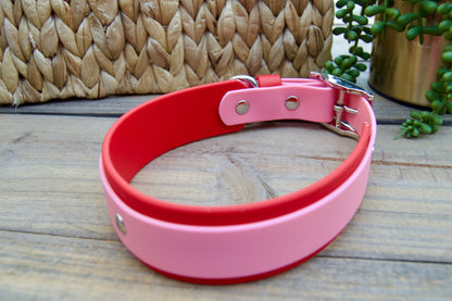 Red and Pastel Pink Valentine's Double Layer Biothane Dog Collar