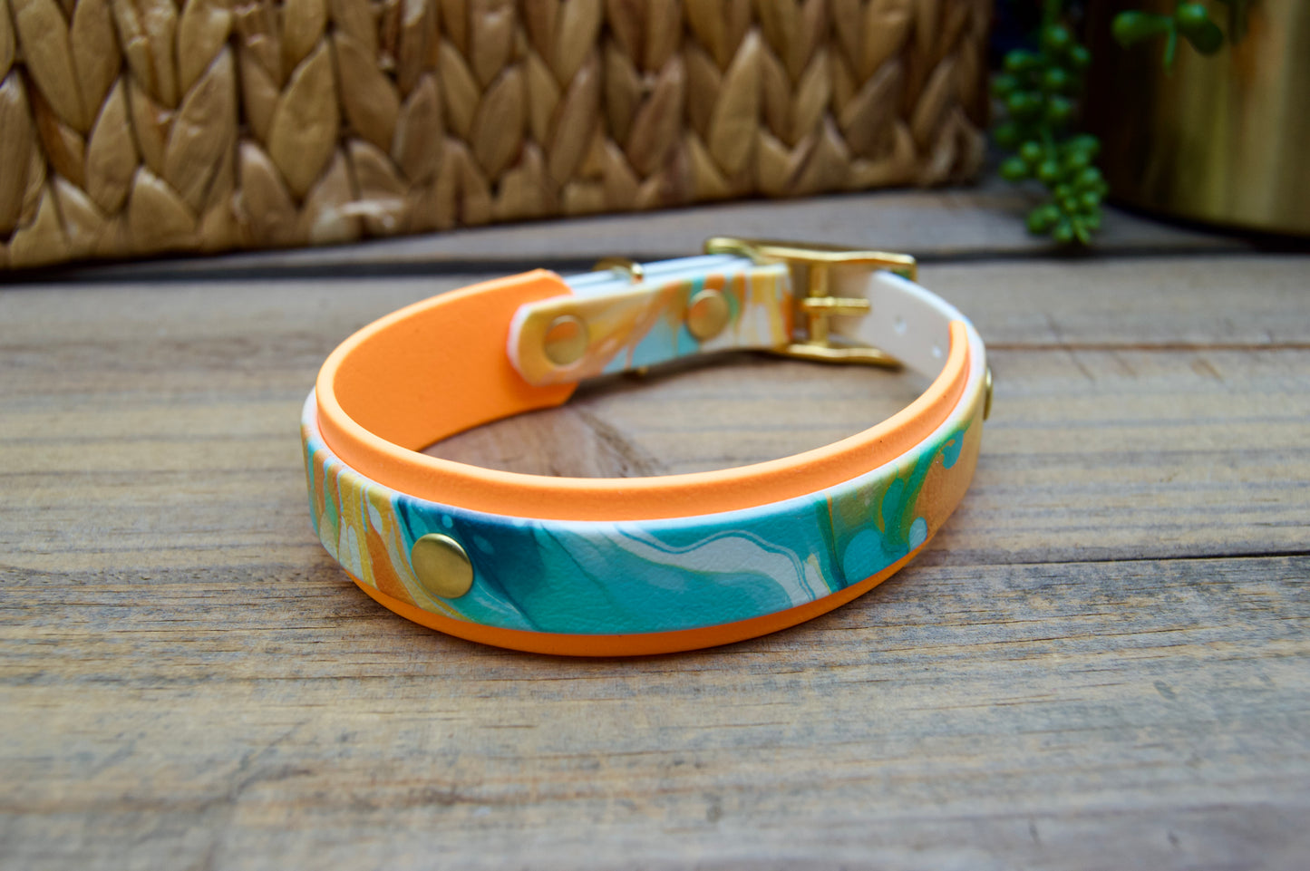 Tangerine Swirl: Mini Printed Double Layer Biothane Dog Collar