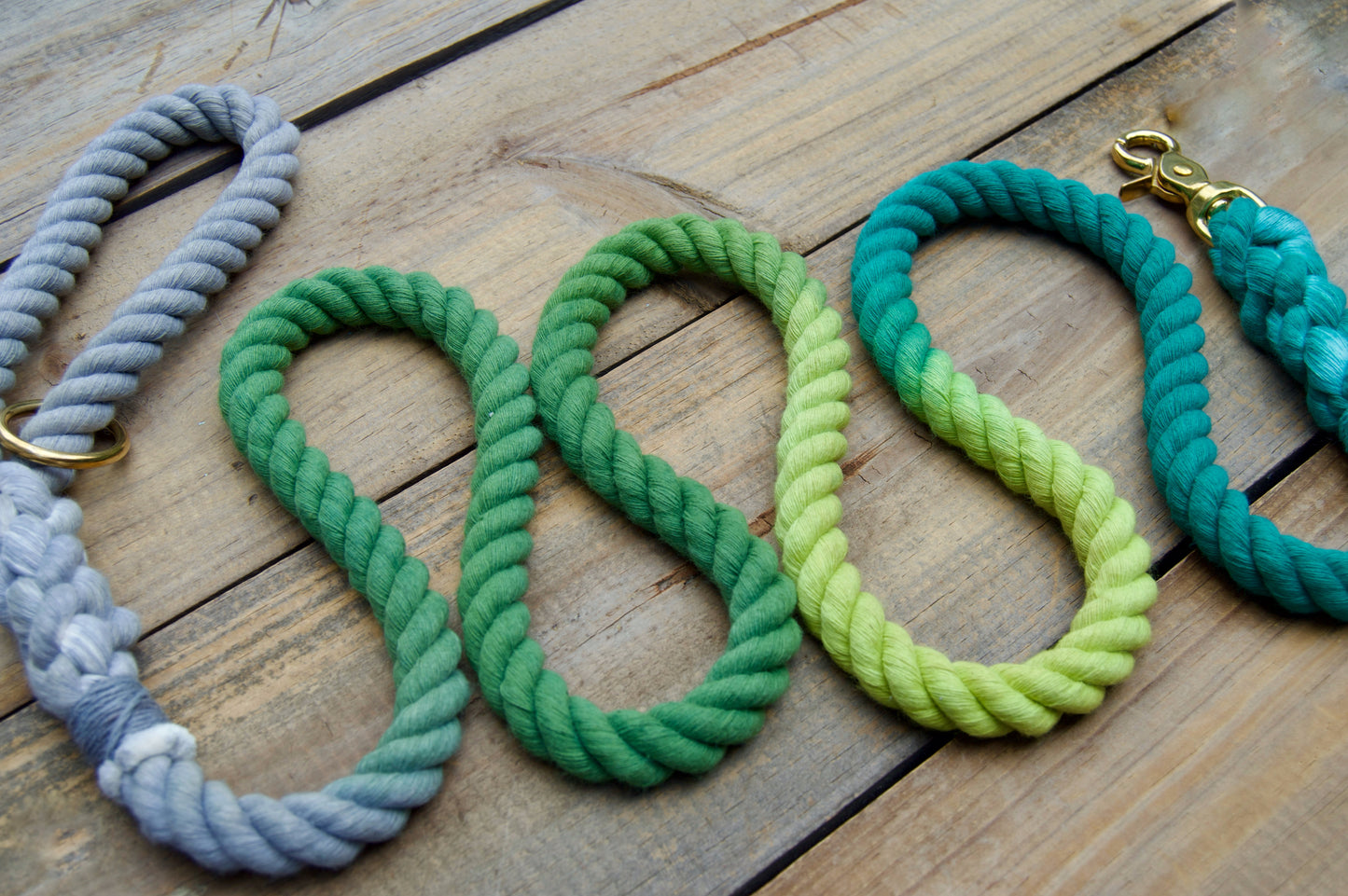 JEWEL: Grey, Olive, Lime, and Teal Rope Dog Leash