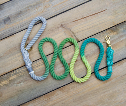 JEWEL: Grey, Olive, Lime, and Teal Rope Dog Leash