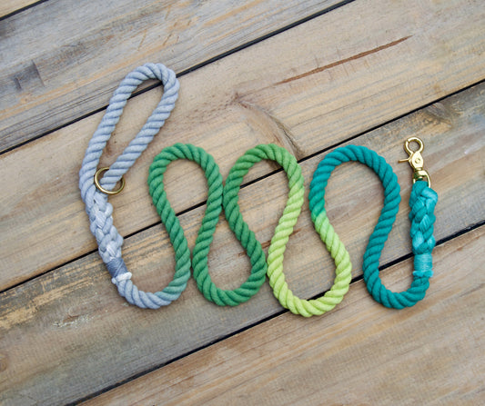 JEWEL: Grey, Olive, Lime, and Teal Rope Dog Leash