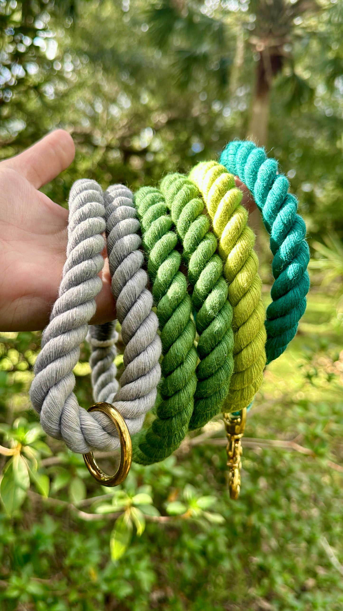 JEWEL: Grey, Olive, Lime, and Teal Rope Dog Leash