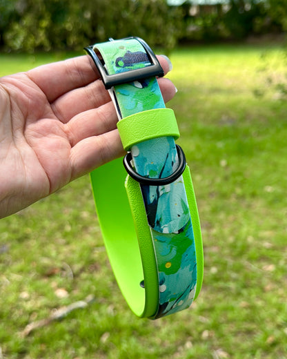 Lime Swirl: Printed Double Layer Biothane Dog Collar