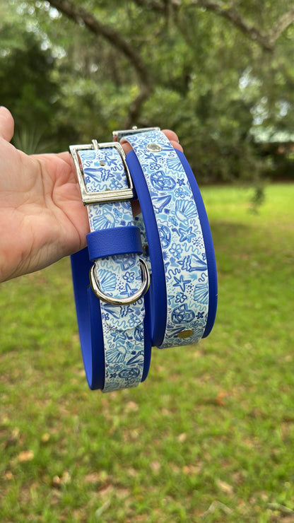 Blue Shells: Printed Double Layer Biothane Dog Collar