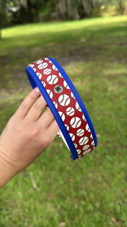 Closeout: Red Baseball Printed Double Layer Biothane Dog Collar