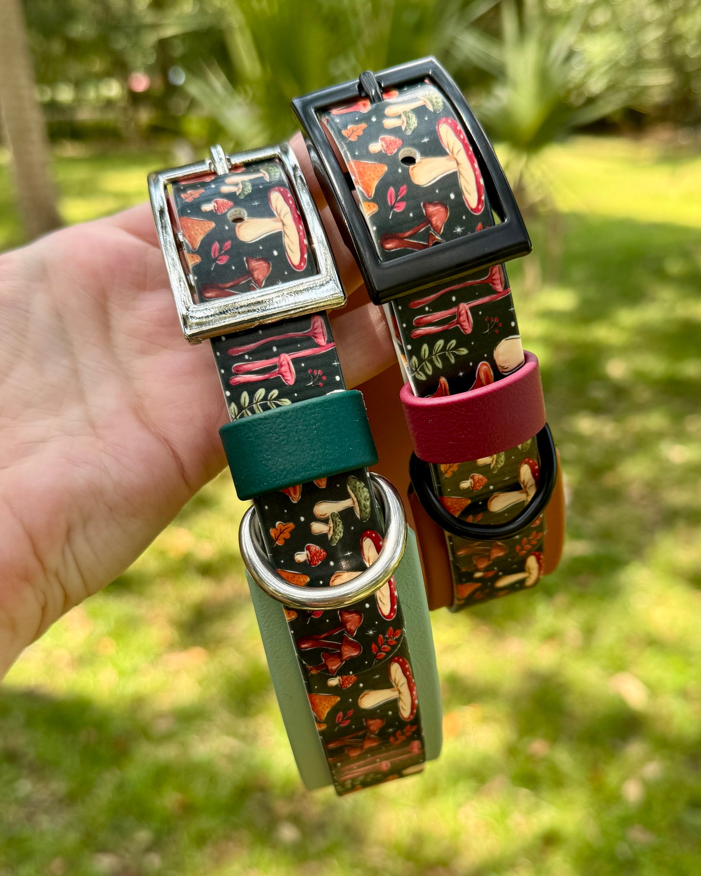 Mushroom: Printed Double Layer Biothane Dog Collar