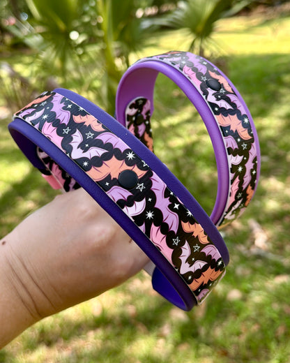 Purple Bats: Printed Double Layer Biothane Dog Collar