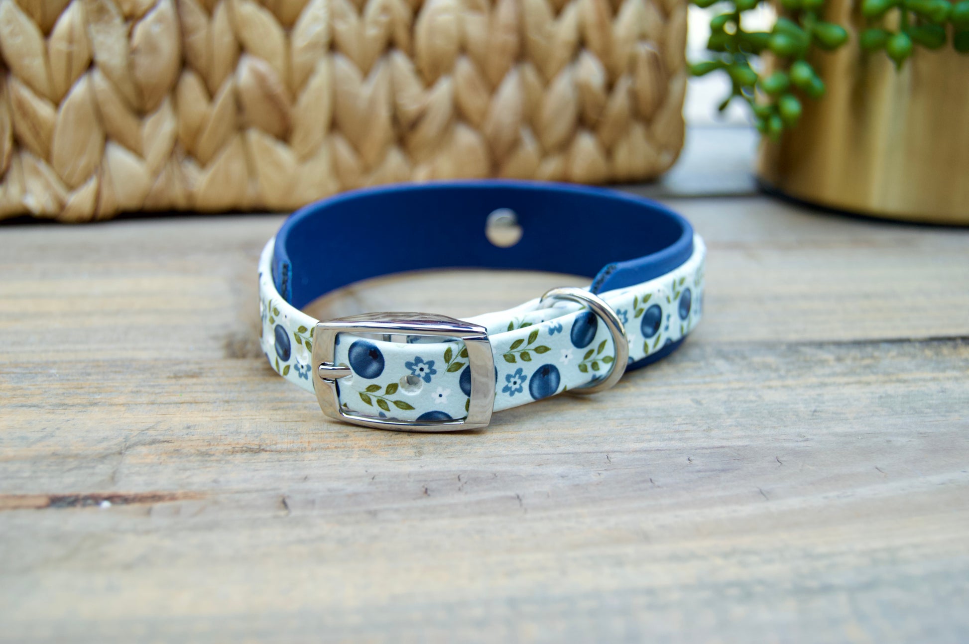 Blueberry printed Biothane Dog Collar for Small Dogs