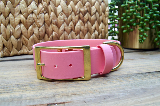 RTS: 16-19 Inches Pastel Pink XL 1.5 Inch Wide Biothane Dog Collar