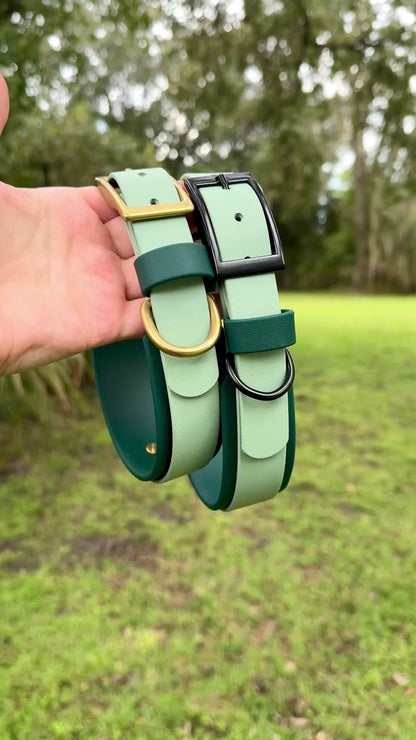 Sage and Emerald Green Double Layer Biothane Dog Collar