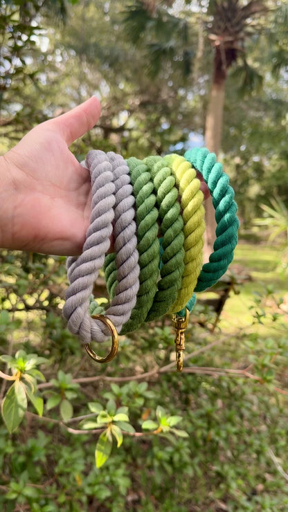 JEWEL: Grey, Olive, Lime, and Teal Rope Dog Leash