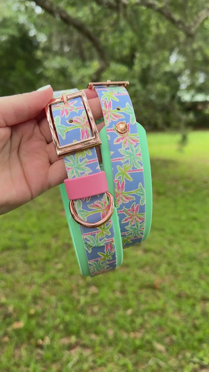 Palm Trees: Printed Double Layer Biothane Dog Collar