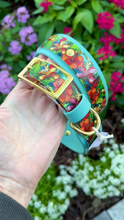 Stained Glass Hibiscus: Printed Double Layer Biothane Dog Collar