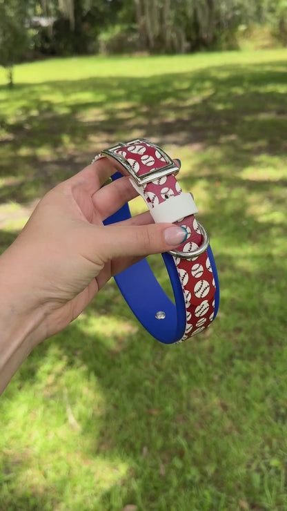 Closeout: Red Baseball Printed Double Layer Biothane Dog Collar