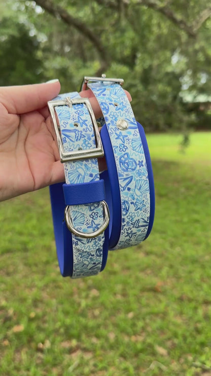 Blue Shells: Printed Double Layer Biothane Dog Collar