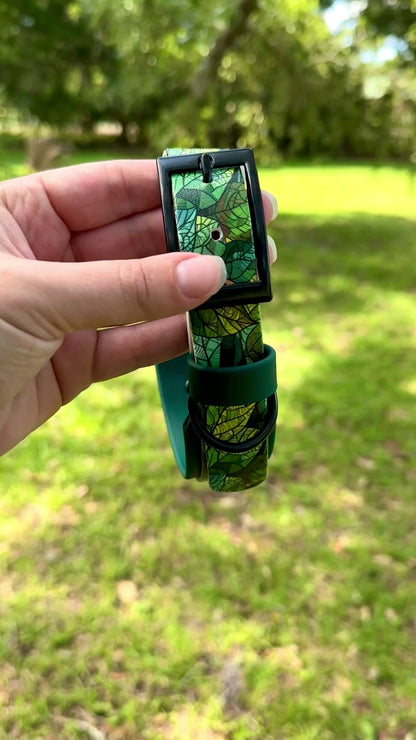 Stained Glass Leaves: Printed Double Layer Biothane Dog Collar