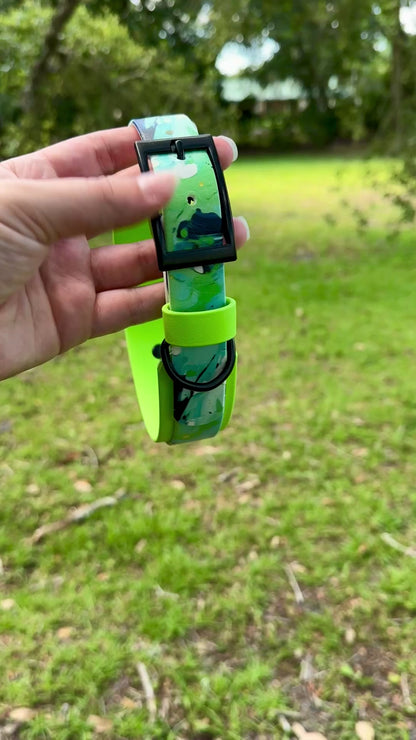Lime Swirl: Printed Double Layer Biothane Dog Collar