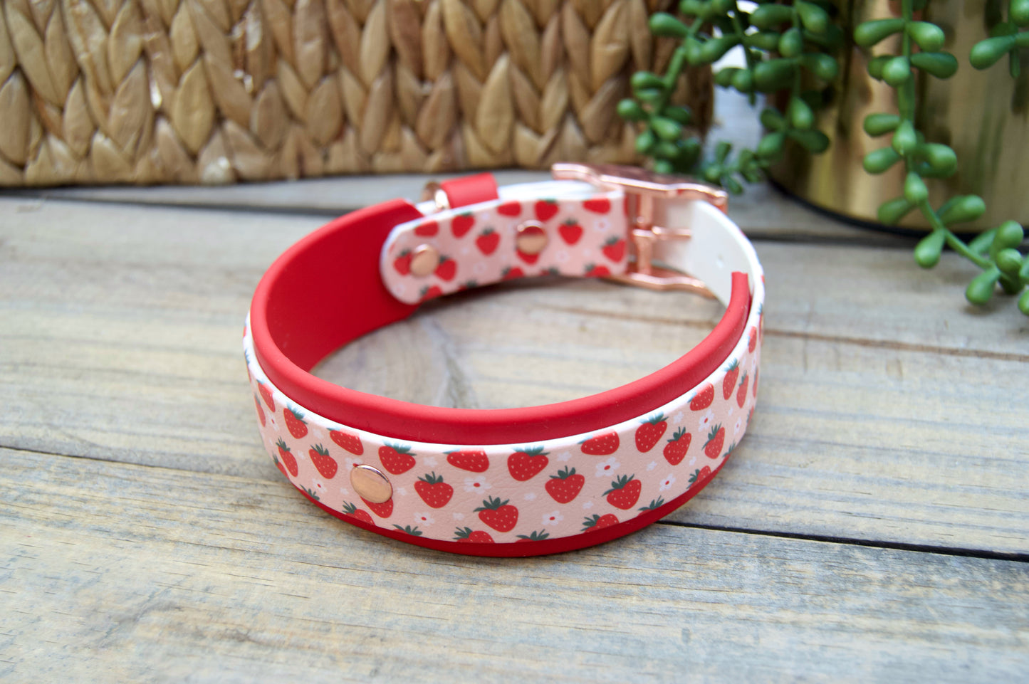 Strawberry: Printed Double Layer Biothane Dog Collar